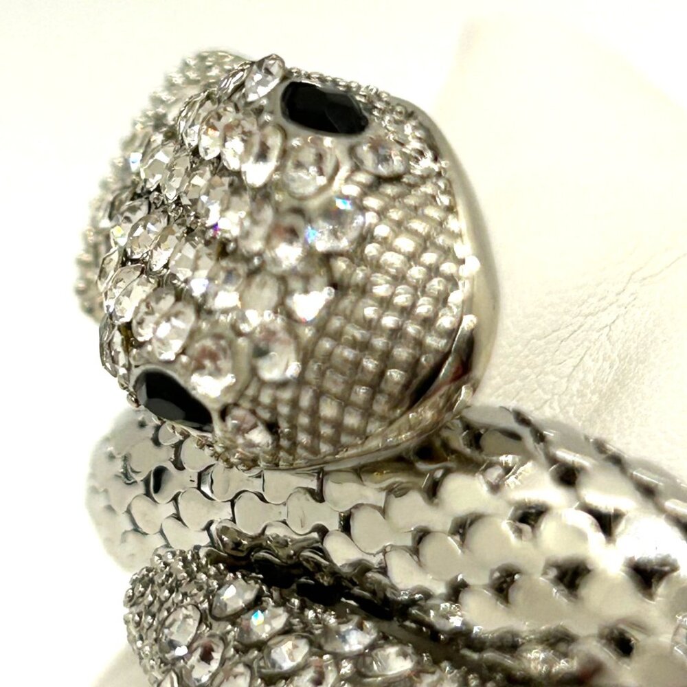 Silver Snake Memory Wire Bracelet Clear Rhinestones & Black Eyes Adjustable - Picture 10 of 11